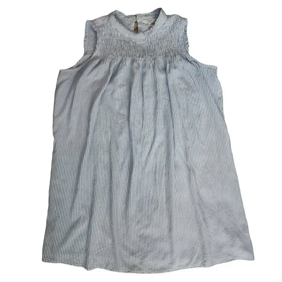 Crown & Ivy Blue White Striped Smocked Sleeveless Mini Shift Dress Women's M - Picture 2 of 6